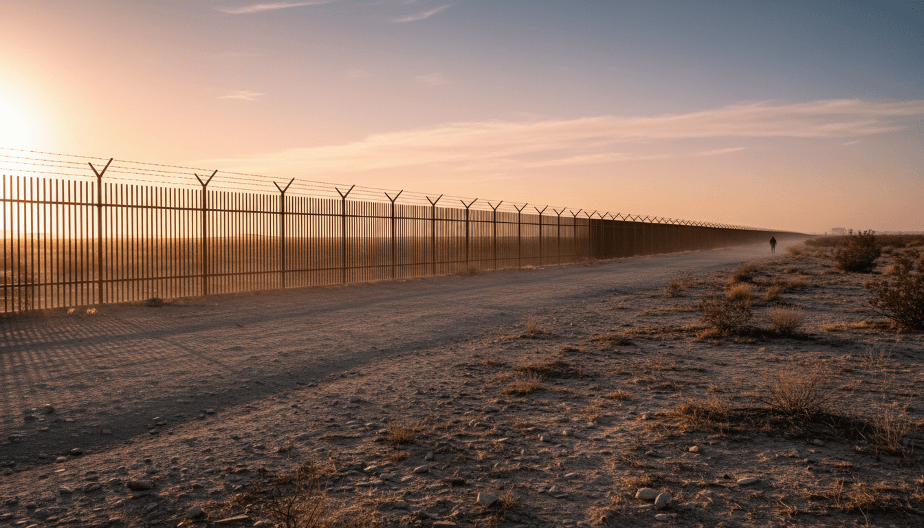 Border fence at sunrise