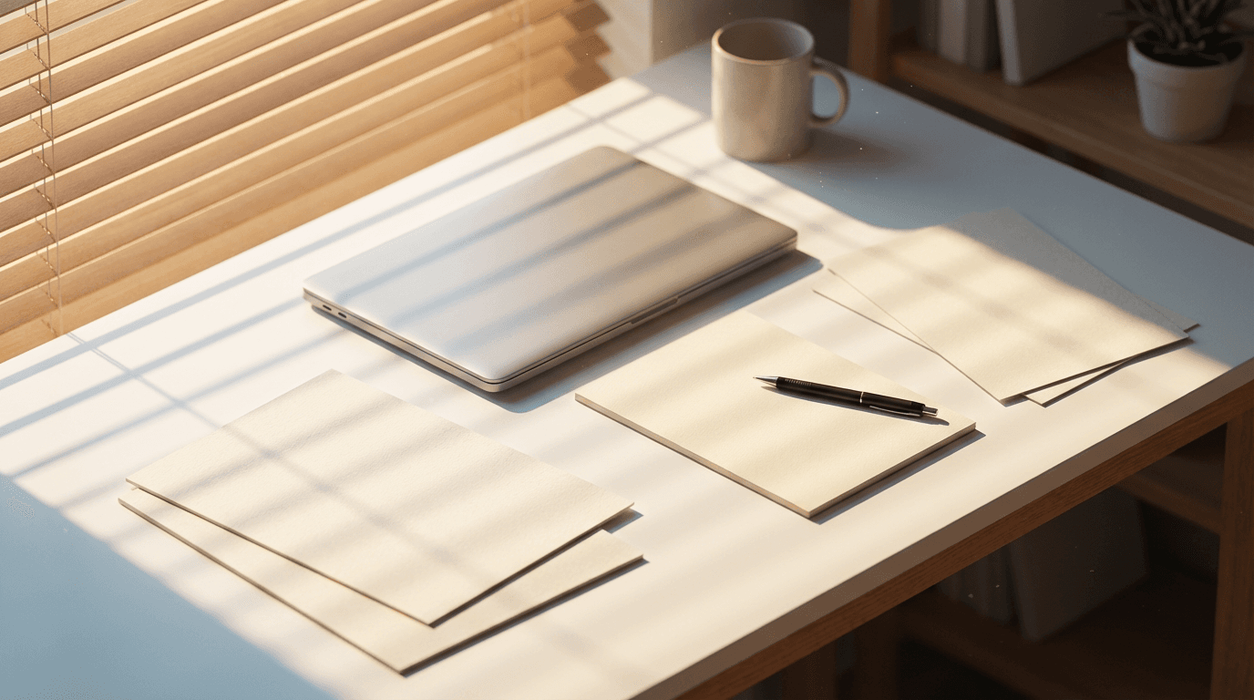 Papers with red highlights on desk