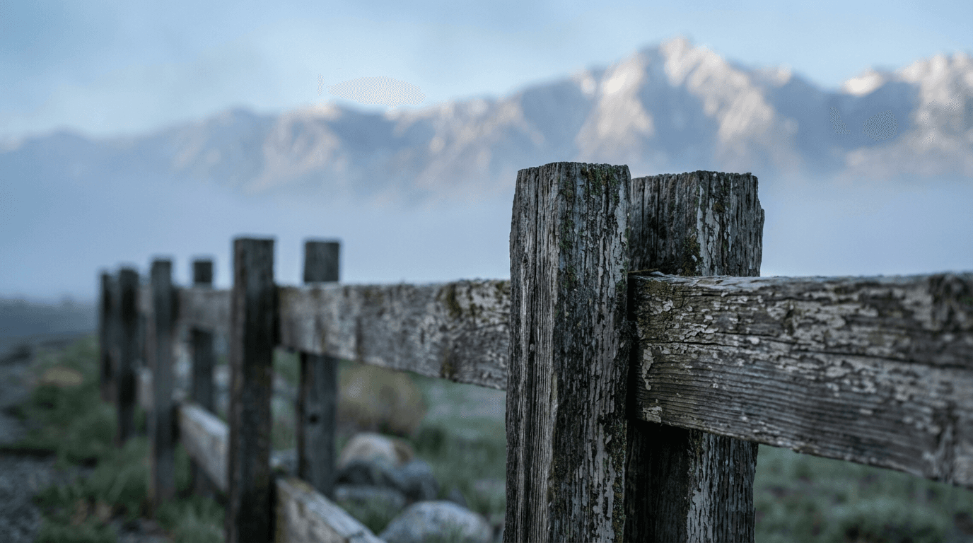 Border fence at sunrise with rusted metal texture